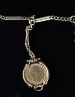Pièce Souverain Or Edouard VII montée sur chaine or (34.50gr)