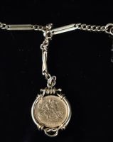 Pièce Souverain Or Edouard VII montée sur chaine or (34.50gr)