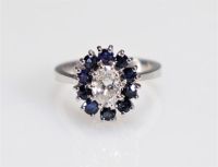 Bague en or blanc (18k) - saphirs et gros diamant (3.9gr)